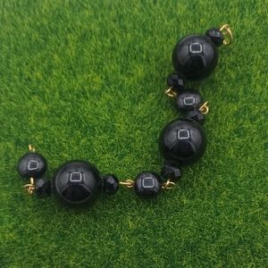 Elegant Black Beaded pendant long length P307